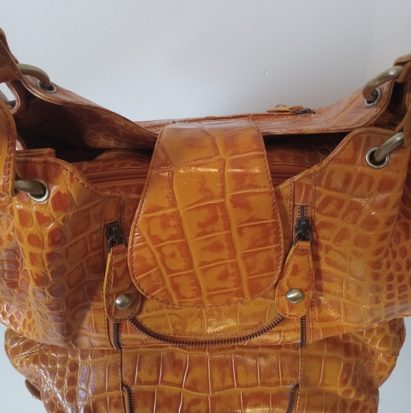 Michael Rome Hobo Leather Orange Crocodile-Embossed Handbag - Picture 7 of 14